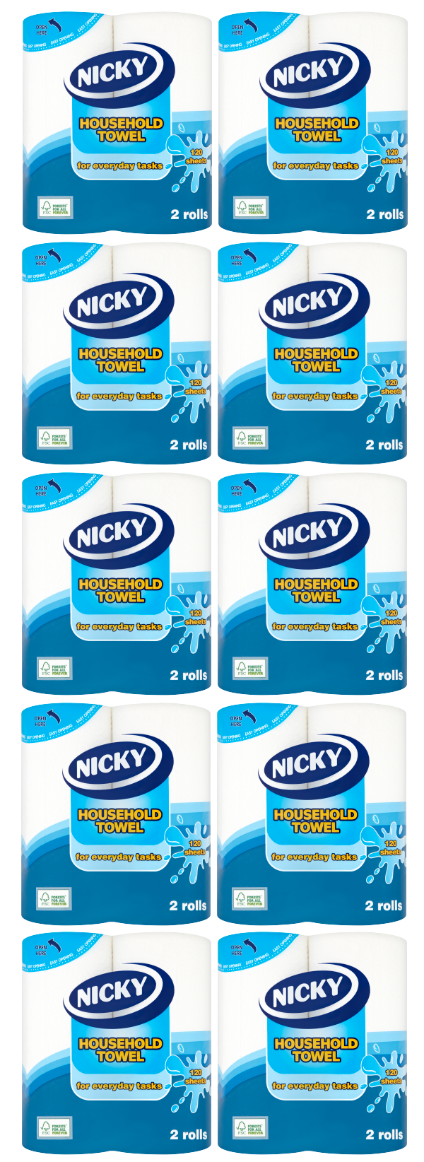 10 x Nicky Household Towel 2 Roll