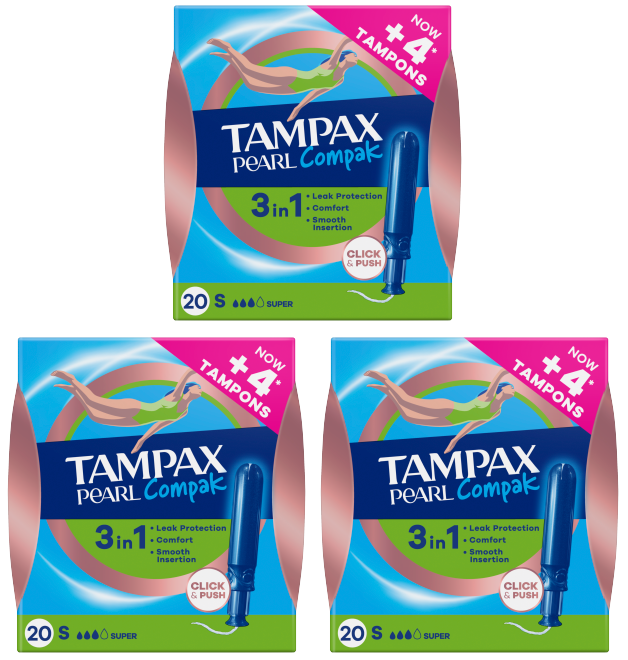 3 X Tampax Compak Pearl Super - 20 Pack