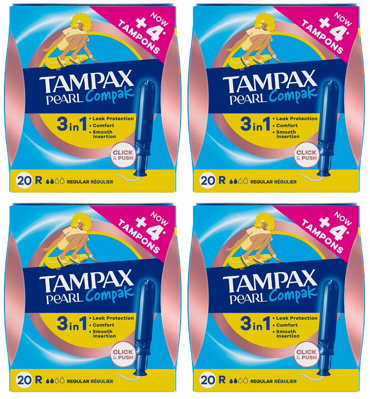 4 X Tampax Compak Pearl Regular - 20 Pack