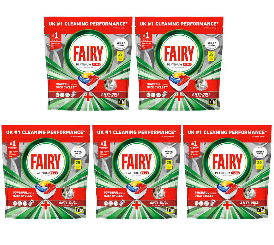 5 X Fairy Platinum Plus Dishwasher Tablet Lemon - 29 Pack