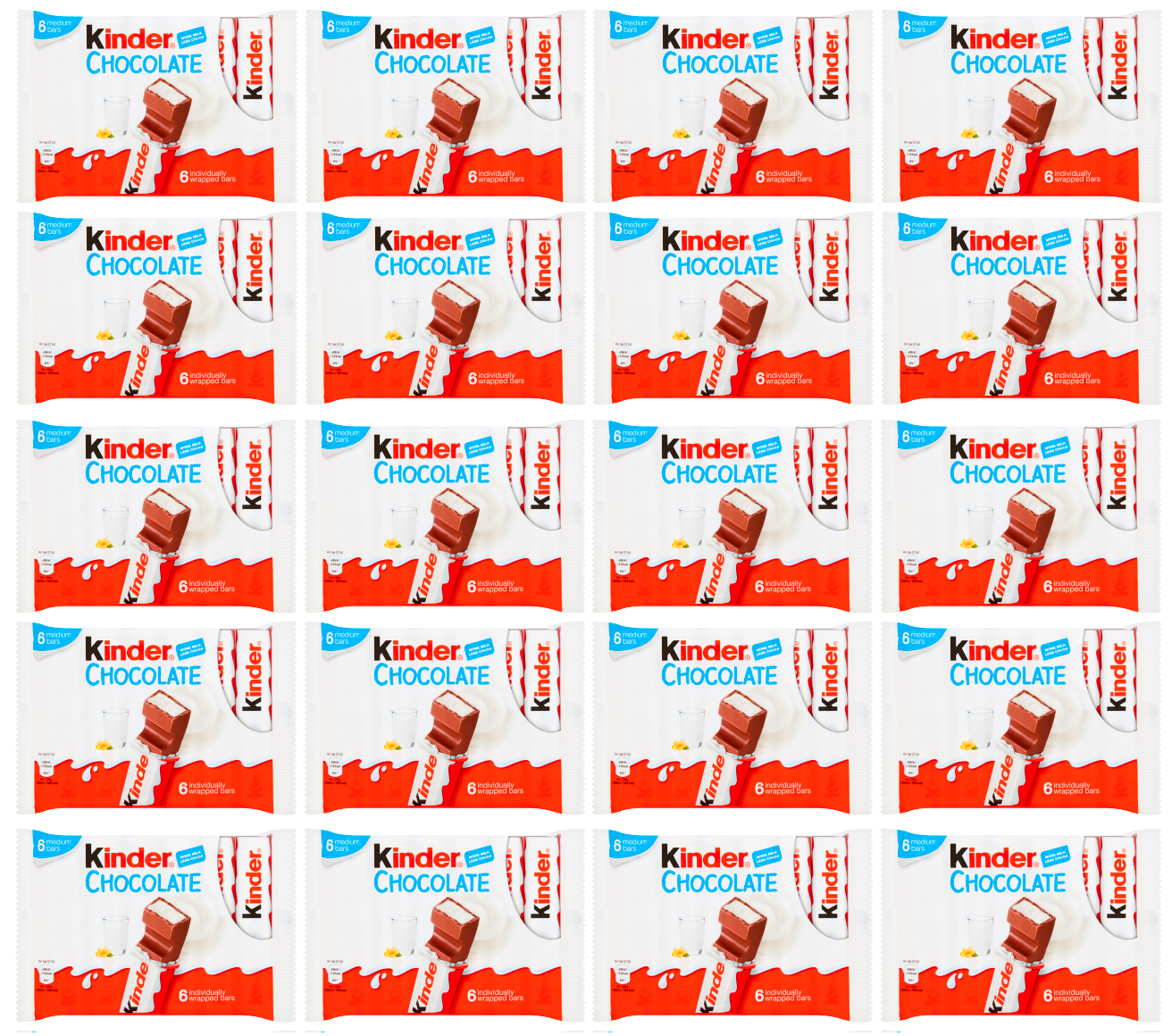 20 x Kinder Choc Snack Bar 6Pk 126Gm