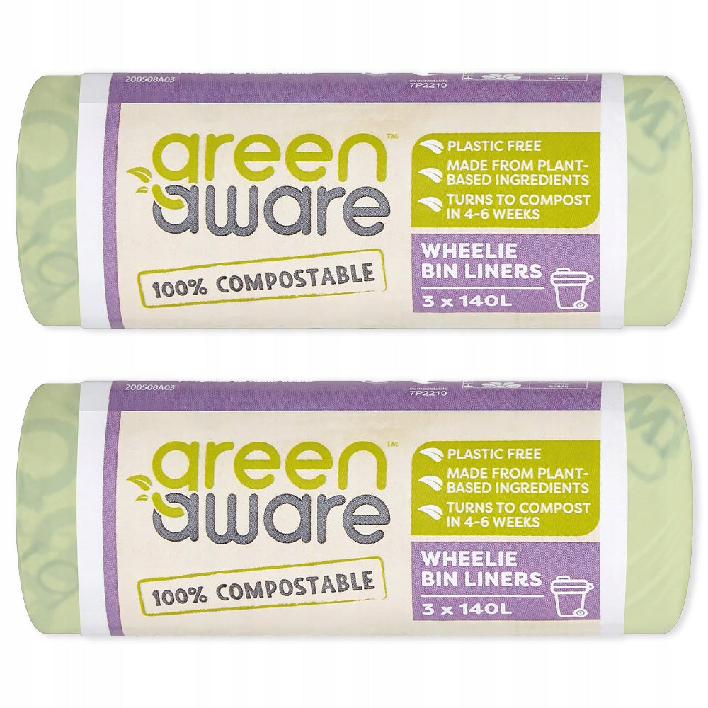 20 x Greenaware 100% Compostable Wheelie Bin Liners 3 X 140L