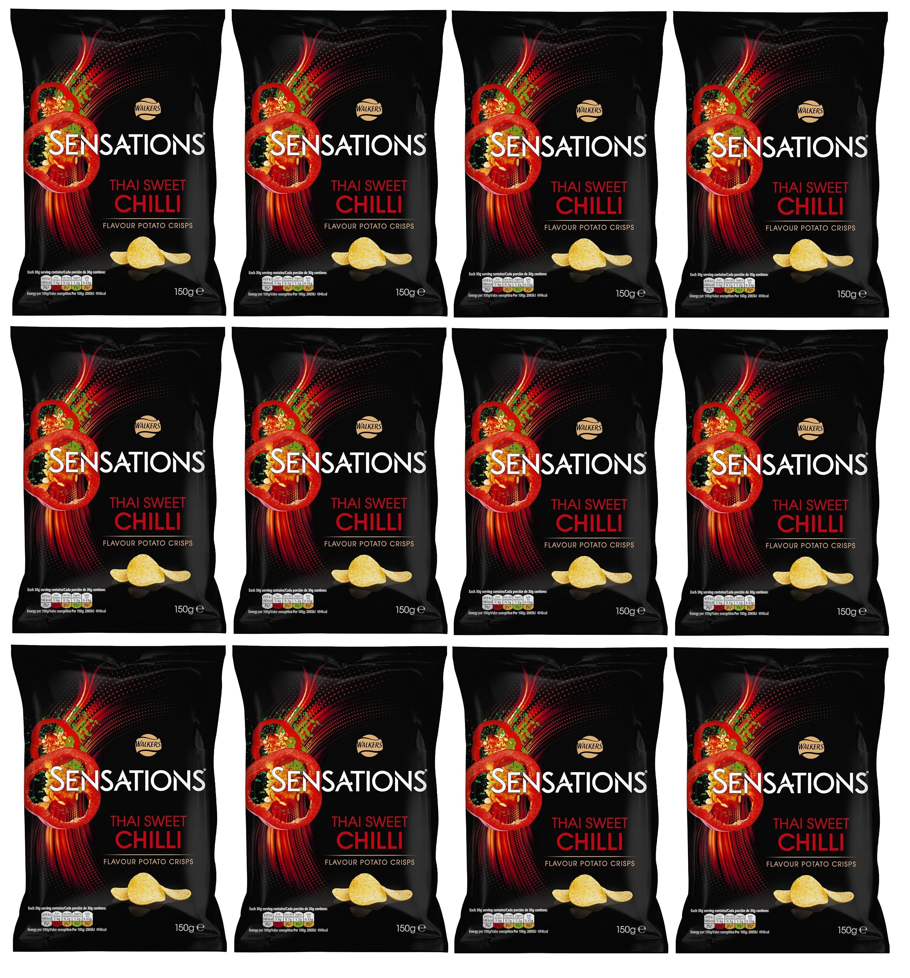 12 x Walkers Sensations Thai Sweet Chilli Sharing Crisps 150G