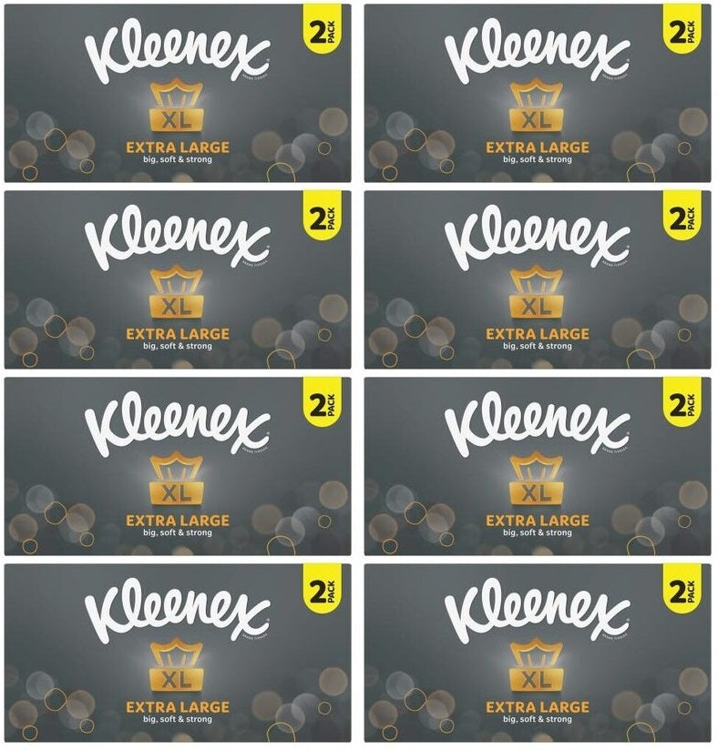 8 x Kleenex Extra Large Tissues 2 Pack 2X90 Sheets