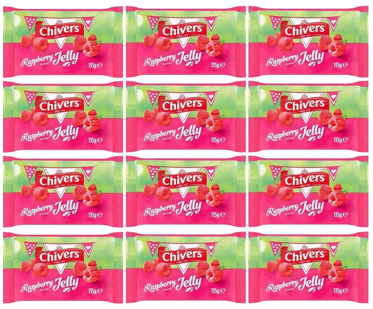 12 x Chivers Raspberry Flavour Jelly 135G