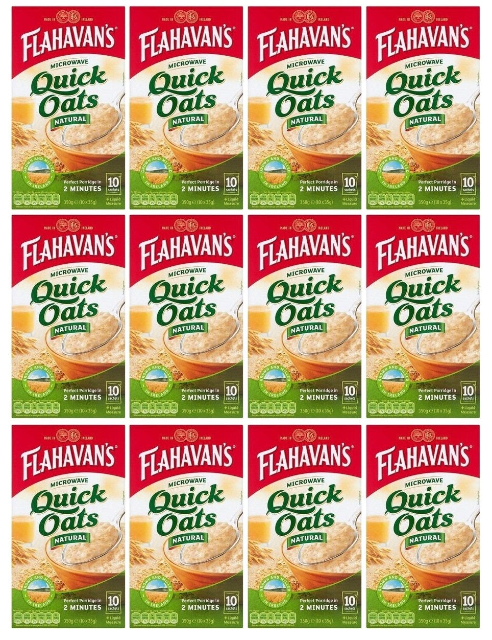 12 x Flahavan's Microwave Quick Oats Natural 10 X 35G (350G)