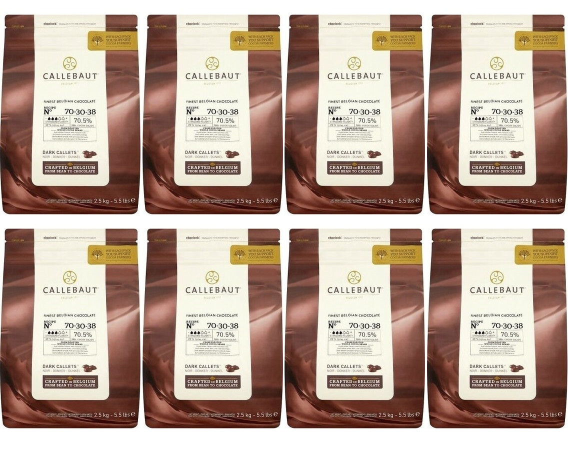 8 x Callebaut Finest Belgian Chocolate 70% Extra Bitter Callets 2.5Kg