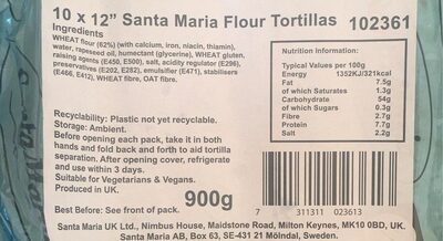 10 x Santa Maria Flour Tortillas 10 X 12 30Cm