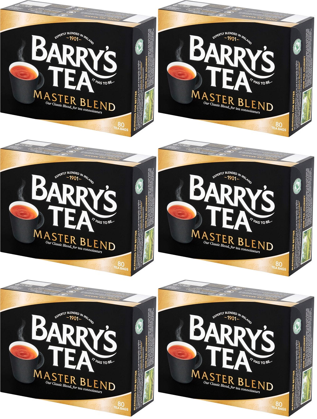 6 x Barry's Tea Master Blend 80 Teabags 250G