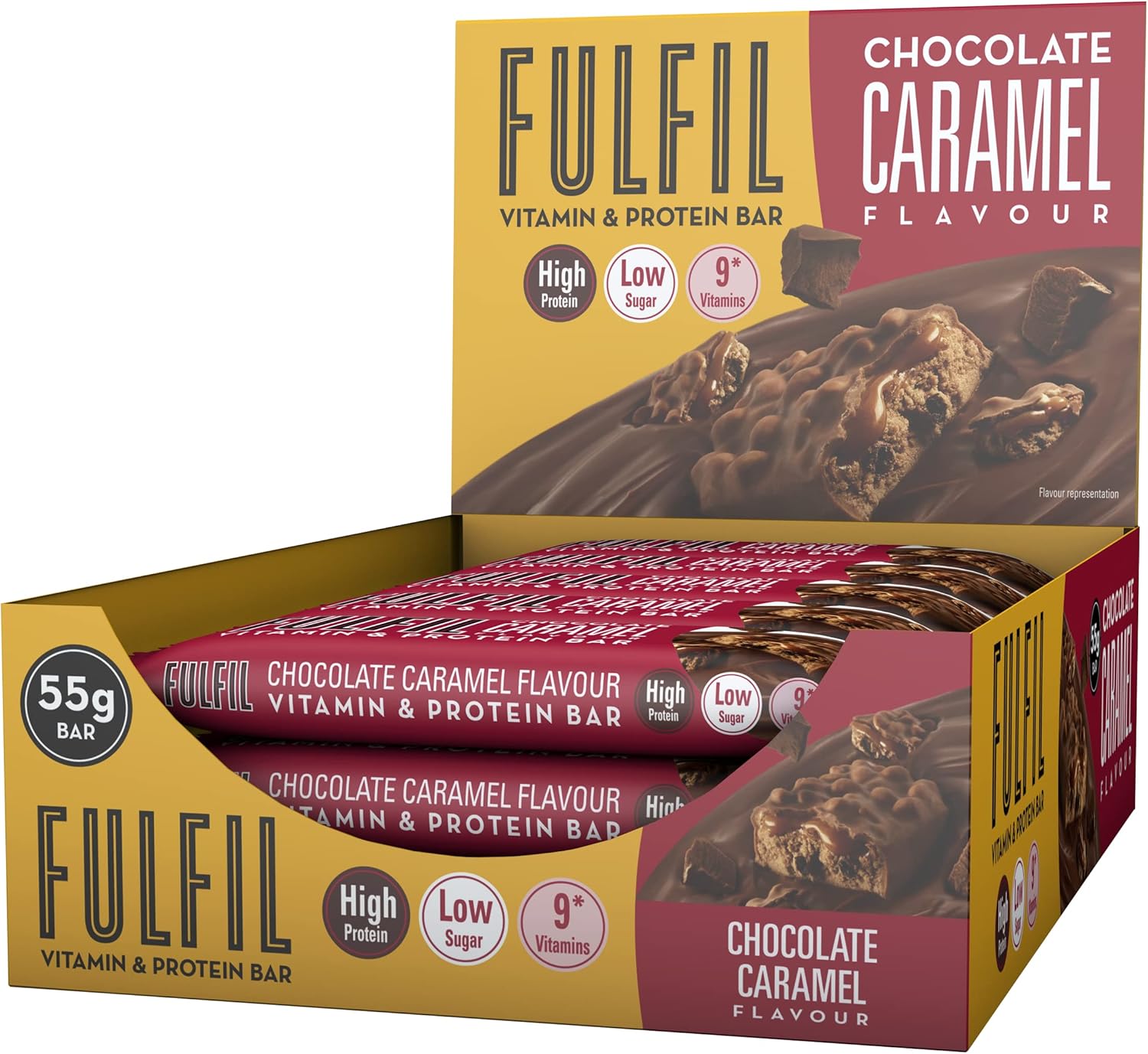 15 x Fulfil Chocolate Caramel Flavour Vitamin & Protein Bar 55G