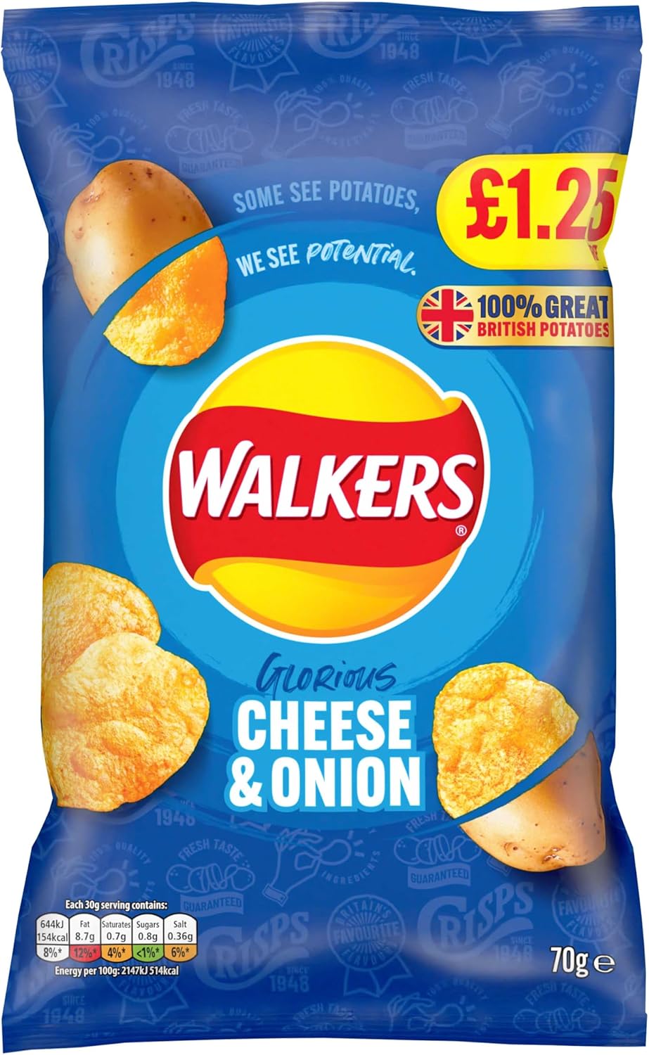 18 x Walkers Cheese & Onion - 70GM