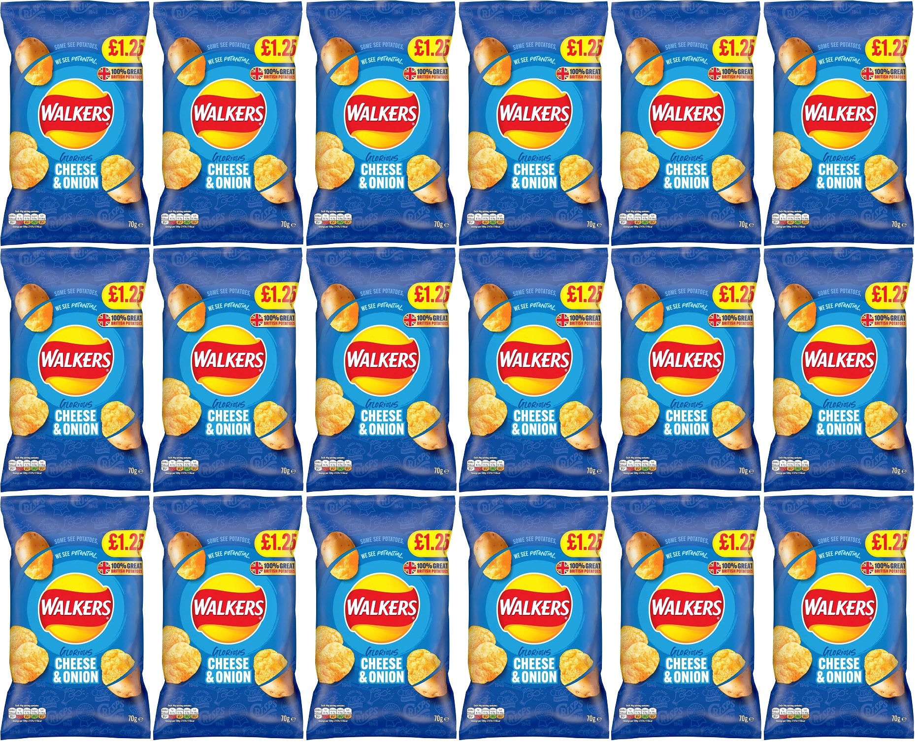 18 x Walkers Cheese & Onion - 70GM