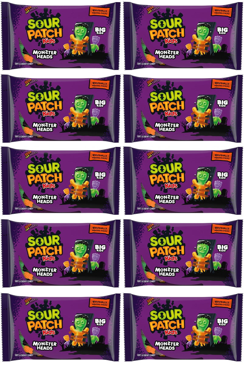 10 X Sour Patch Kids Monster Hds Bag - 105Gm