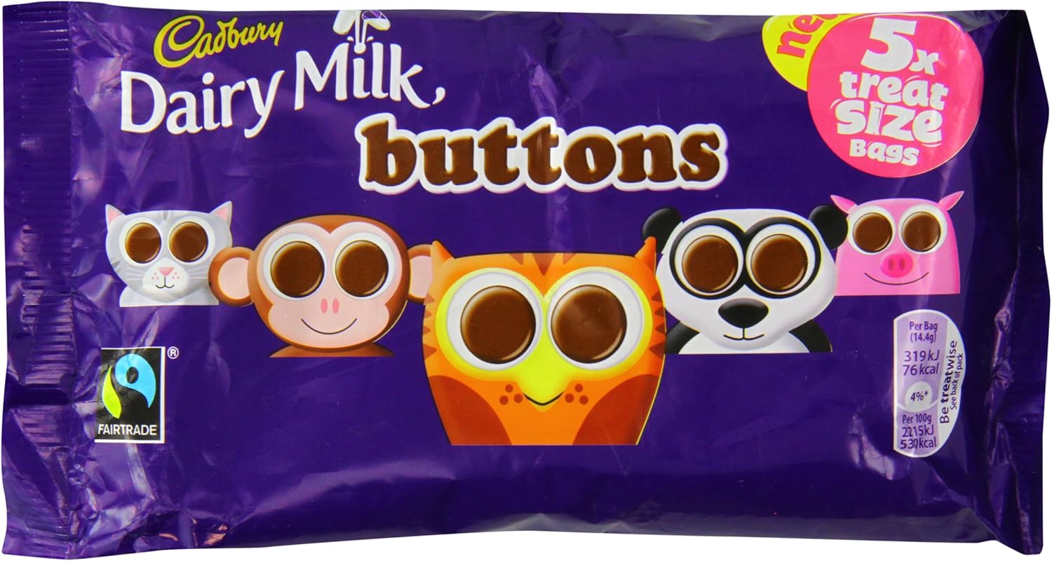 16 x Cadbury Dairy Milk Buttons 5 Treatsize Chocolate Bags 70G