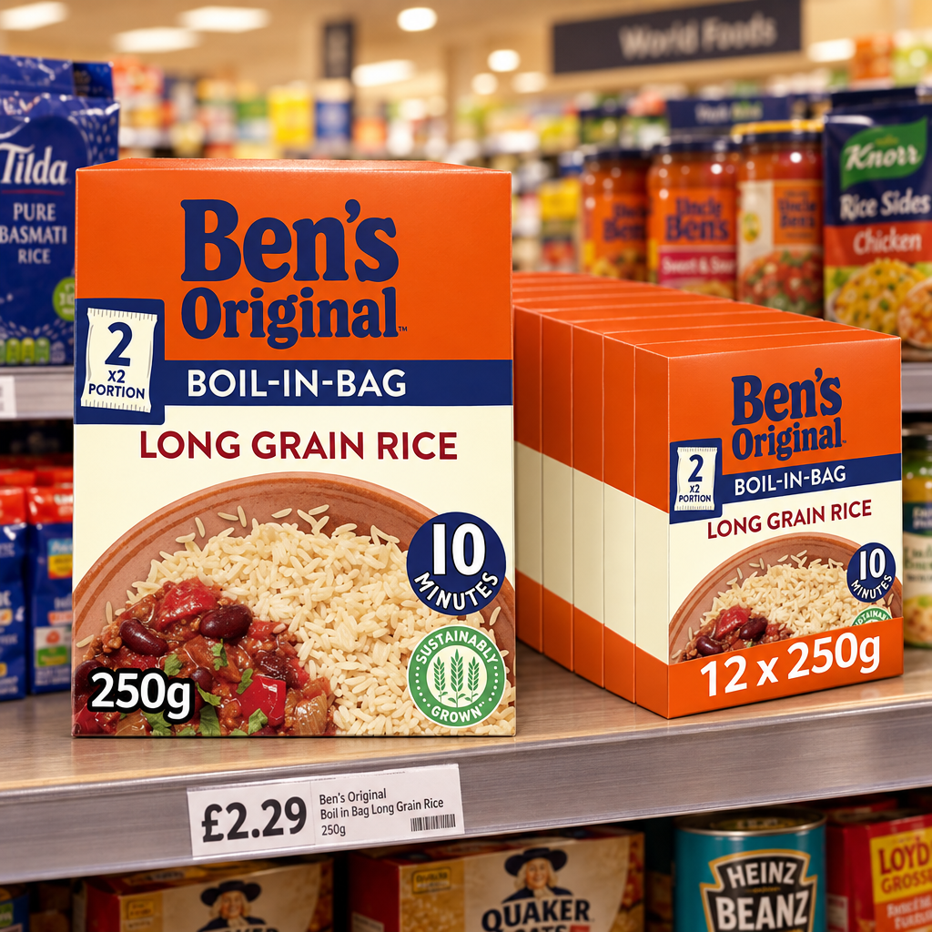 12 x Ben's Original Boil In Bag Long Grain Rice - 250G
