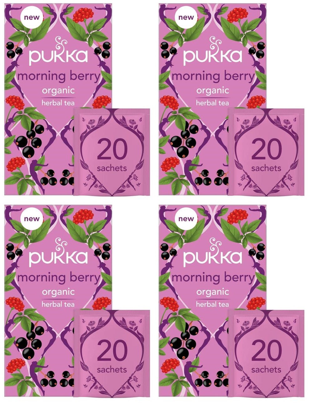 4 x Pukka 20 Morning Berry Herbal Tea Sachets 34G