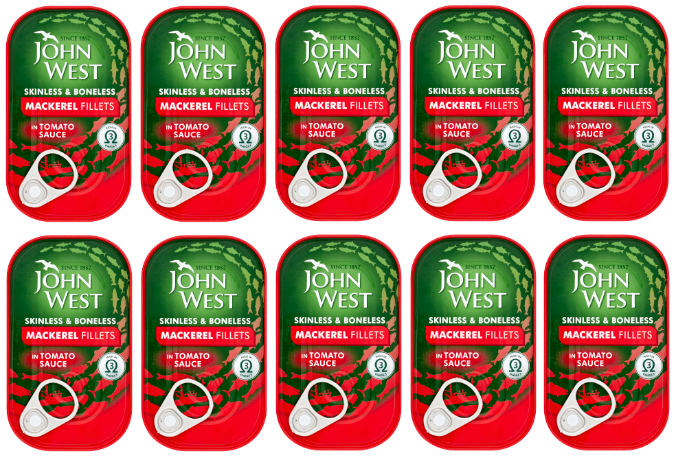 10 x John West Mackerel Fillets Tomato Sauce 125Gm