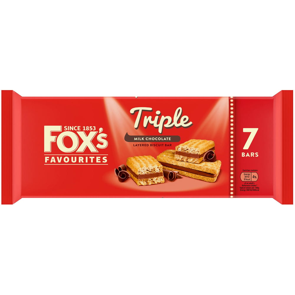 24 x Fox's  Triple Layered Biscuit Bar 7Pk