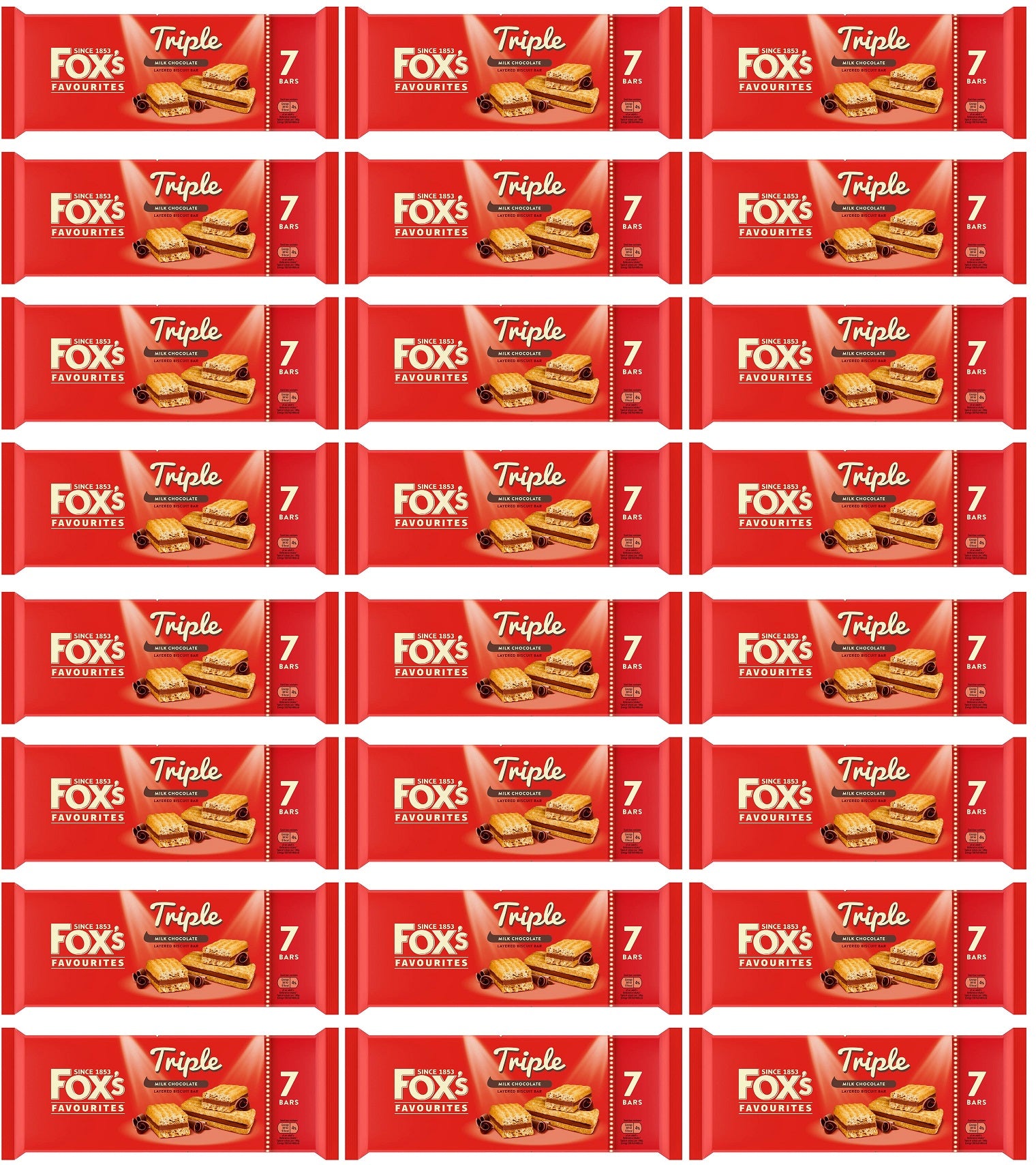 24 x Fox's  Triple Layered Biscuit Bar 7Pk