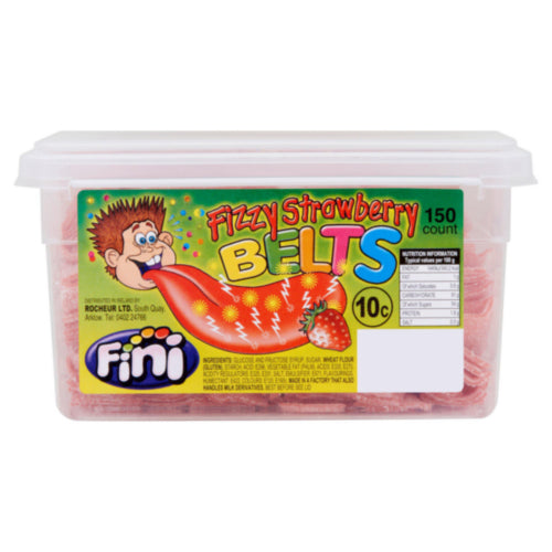 150 x Fini Fizzy Strawberry Belts 150 Count