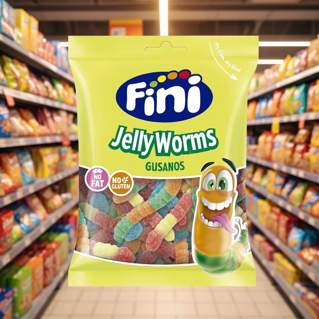 12 X Fini Fizzy Worms Sweet Bag - 75Gm