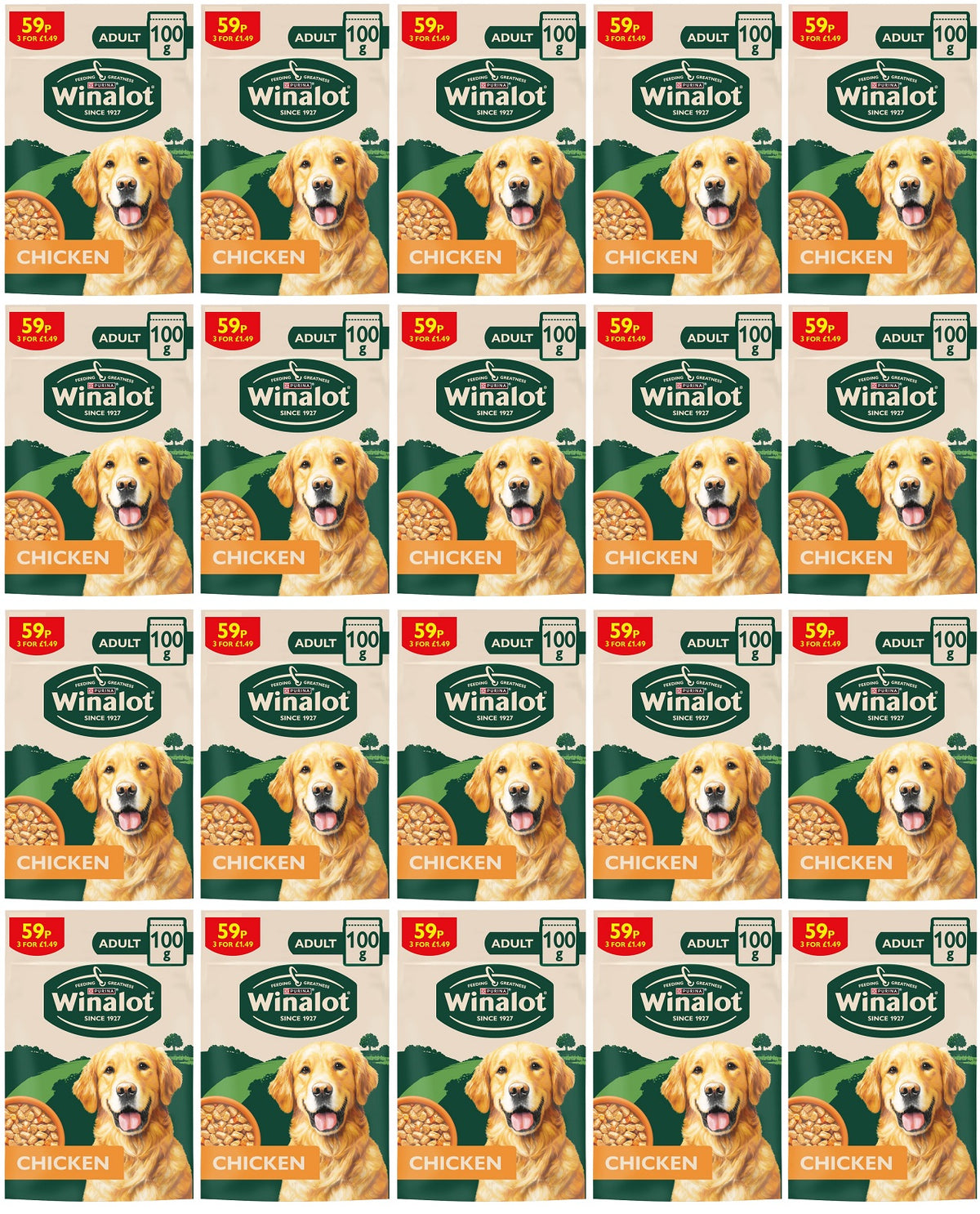 20 X Winalot Dog Chunks Pouch Gravy Chicken 3 For - 100Gm