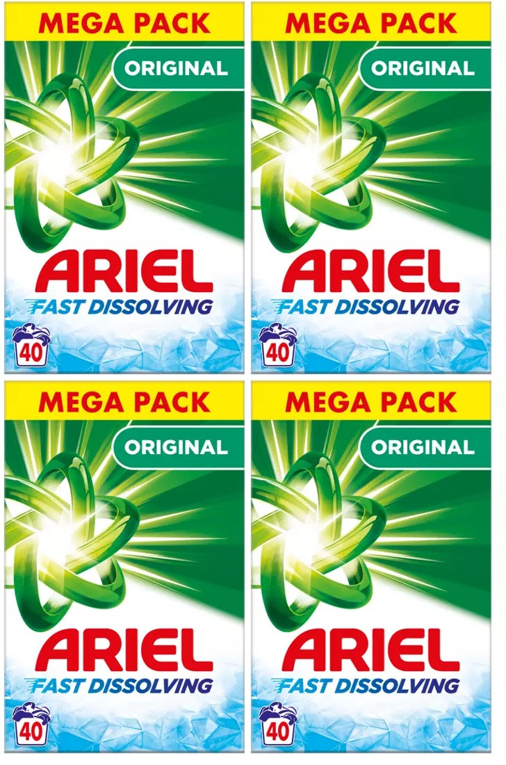 4 x Ariel Fast Dissolving Washing Powder 2.4Kg 40 Washes Original