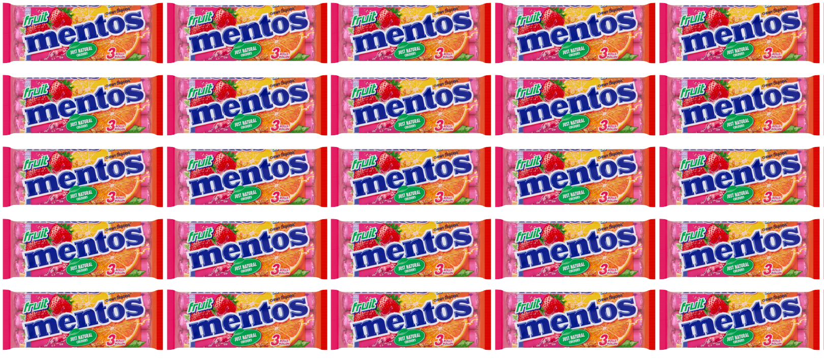 25 x Mentos Fruit Roll 3Pk 3X38Gm