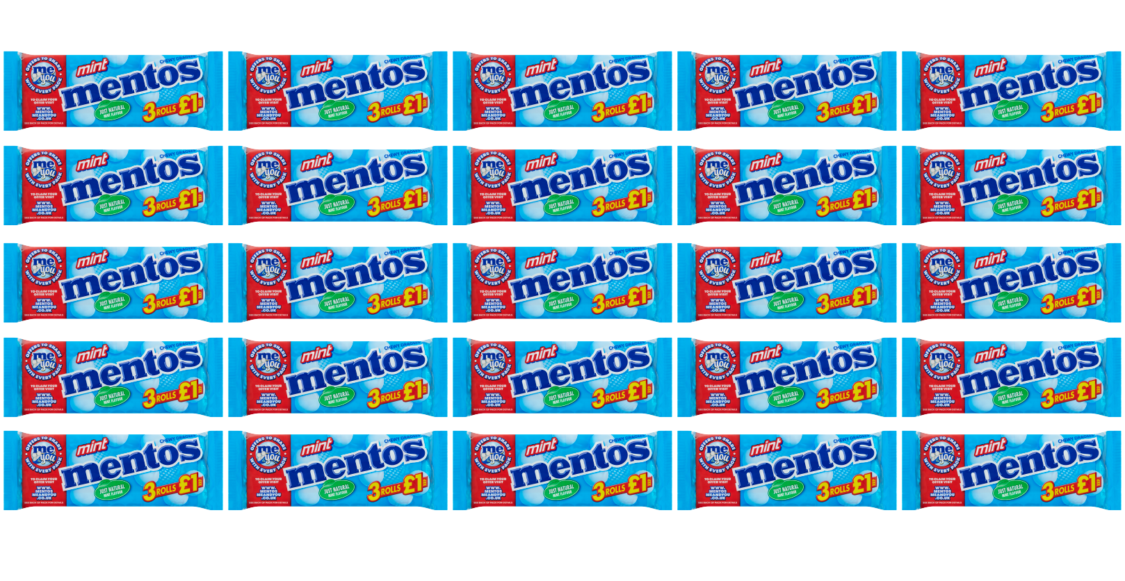 25 x Mentos Mint Roll 3Pk 3X25Gm