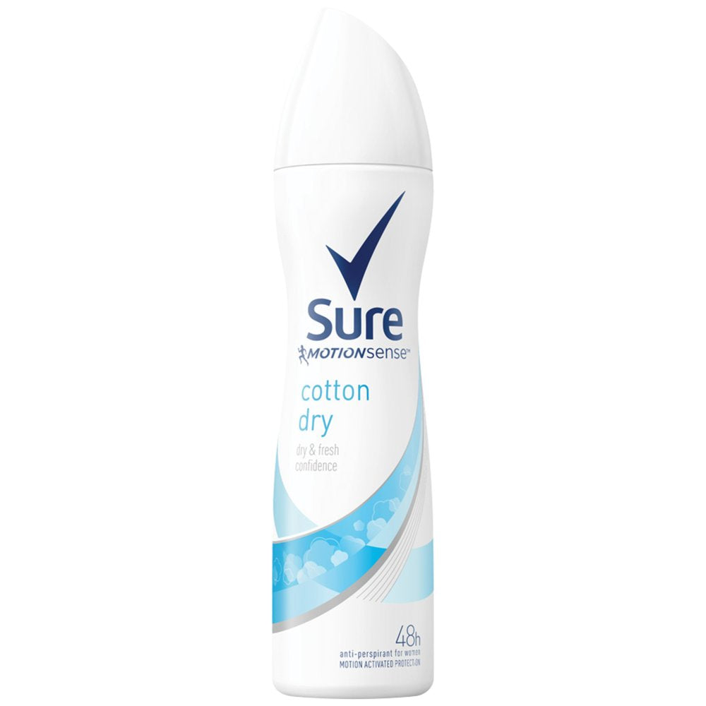 6 x Sure Women Anti-Perspirant Deodorant Aerosol Cotton Dry 150 Ml