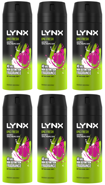 6 x Lynx Body Spray Epic Fresh - 150Ml