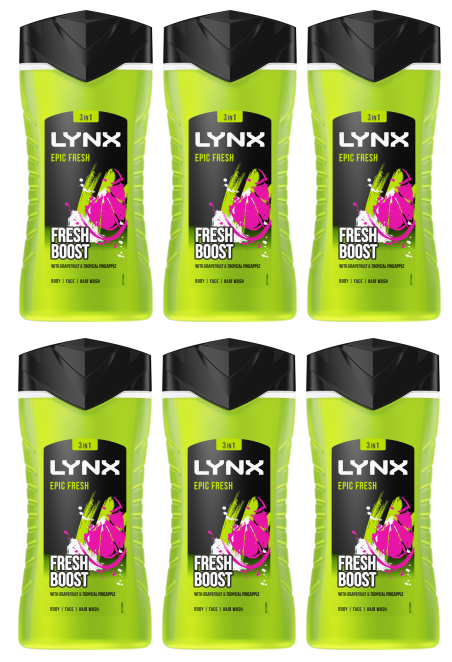 6 x Lynx Body Wash Epic Fresh 225Ml