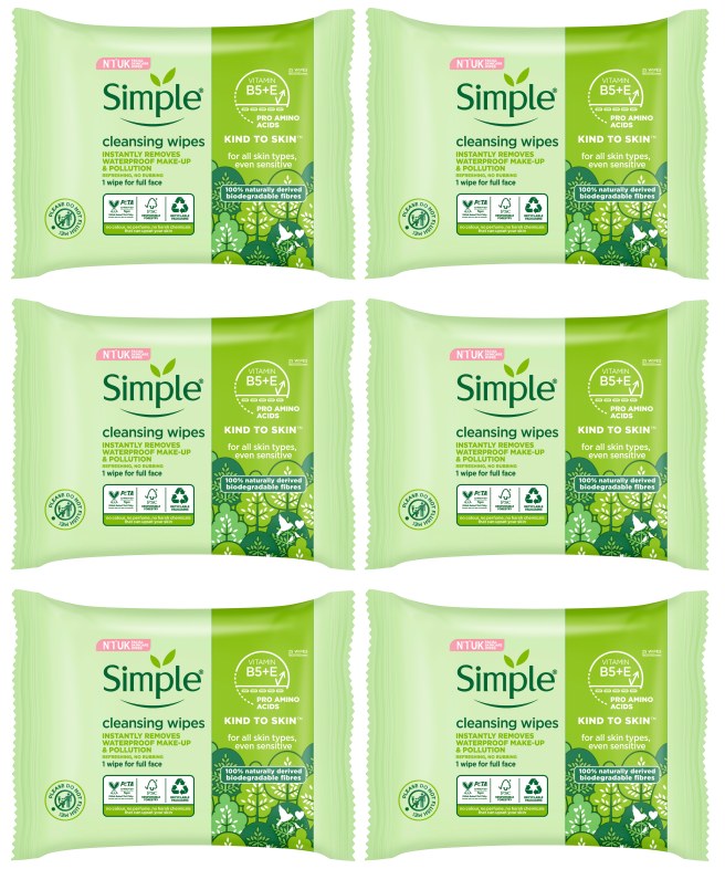 6 x Simple Cleansing Wipes - 25 Pack