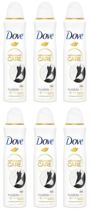 6 x Dove Invisible Dry Anti-Perspirant Deodorant Aerosol 150Ml