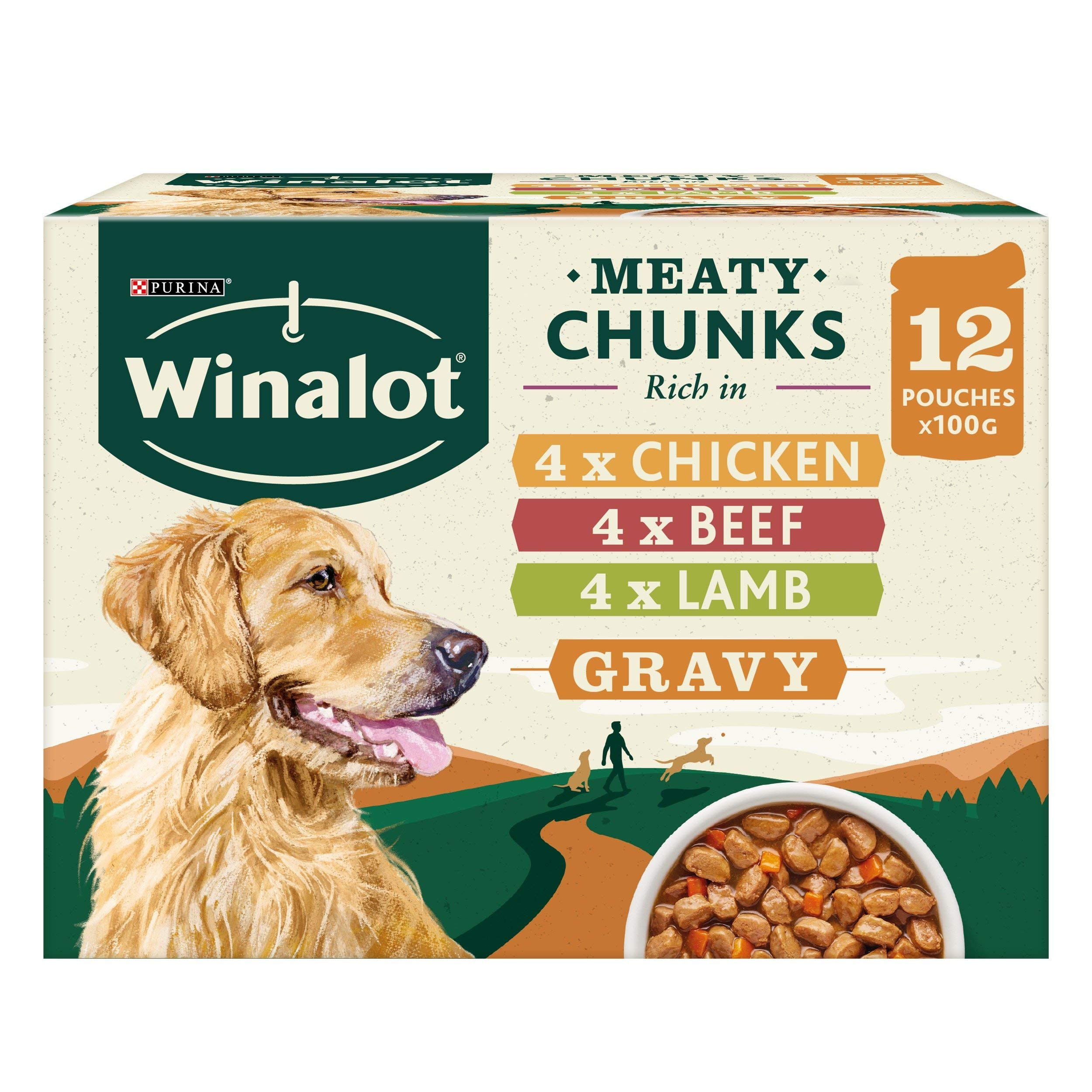 4 x Winalot Dog Meaty Chunks Gravy Selection - 12X100GM