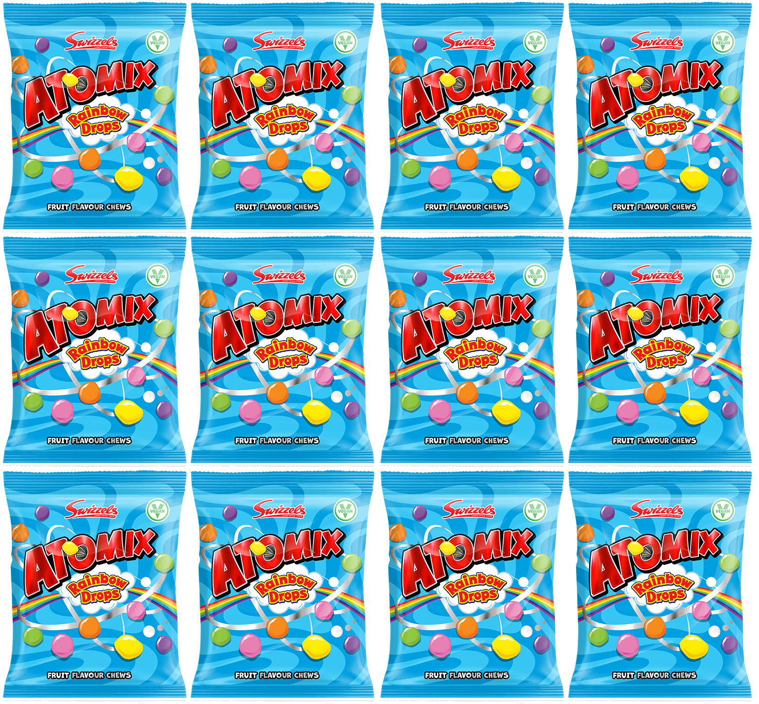 12 X Swizzels Atomix Rainbow Drops - 100Gm
