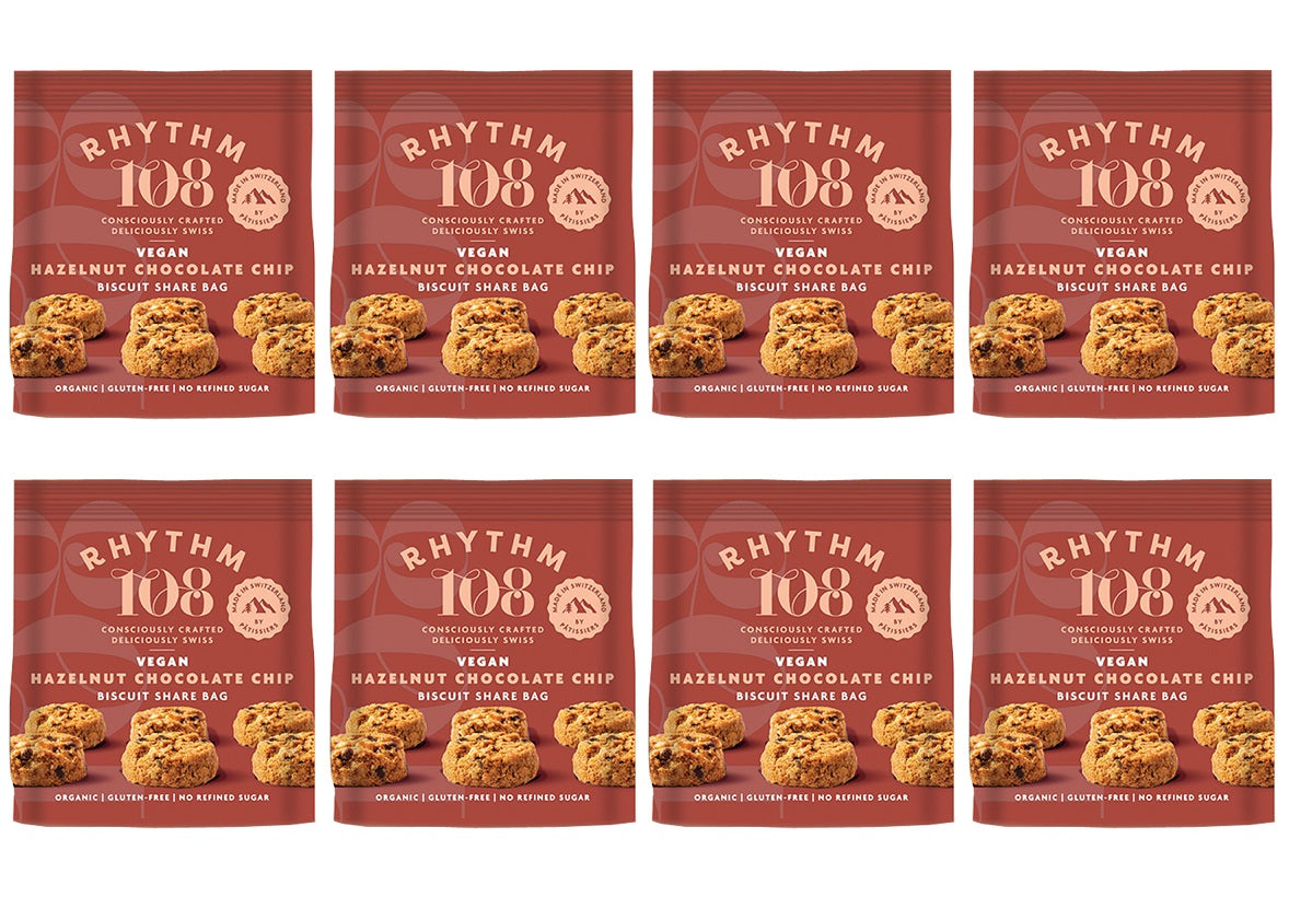8 x Rhythm 108 Hazelnut Choc Chip Share Bag - 135g