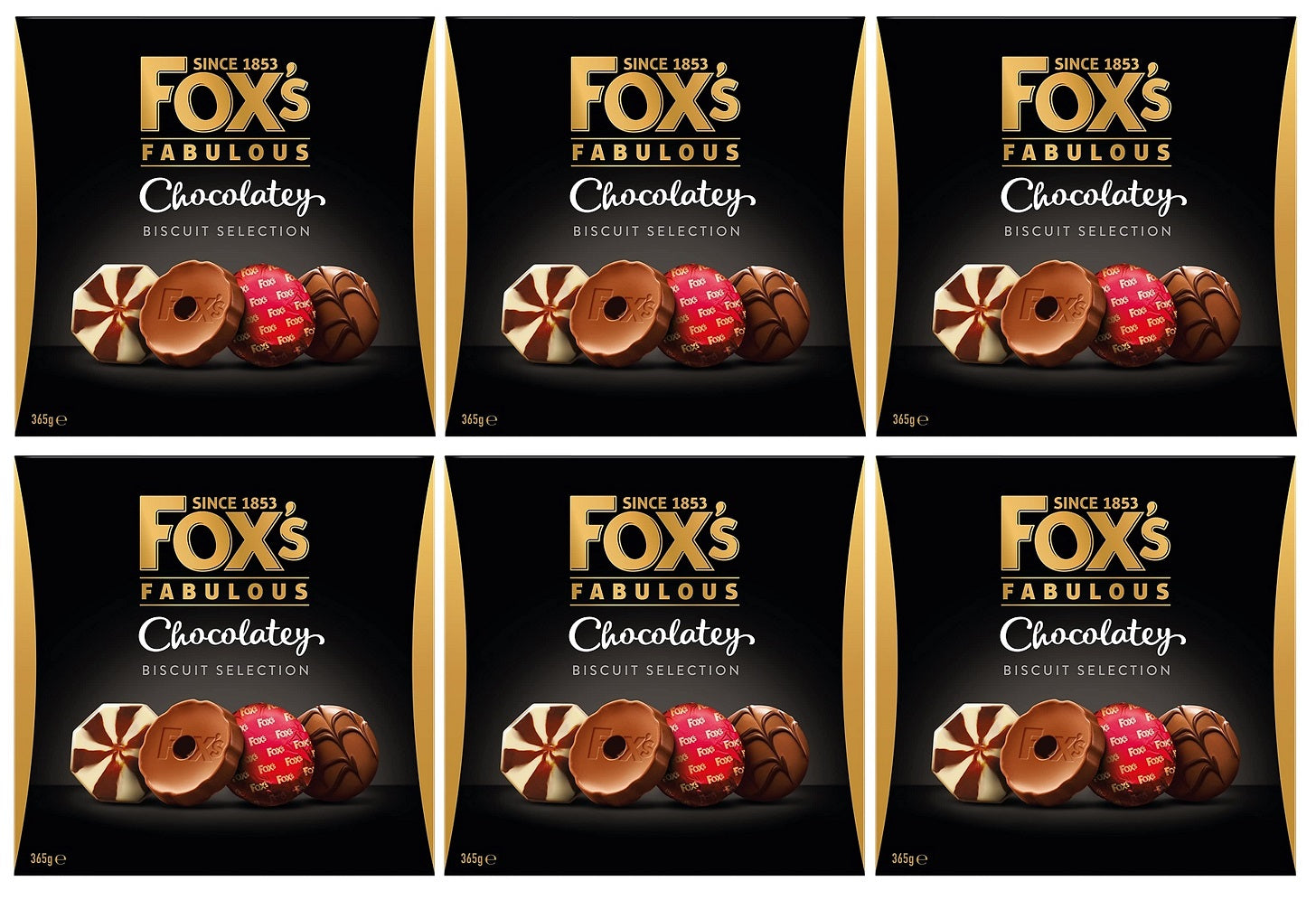 6 X Foxs Fabulous Chocolatey Biscuit Selection Carton 365G