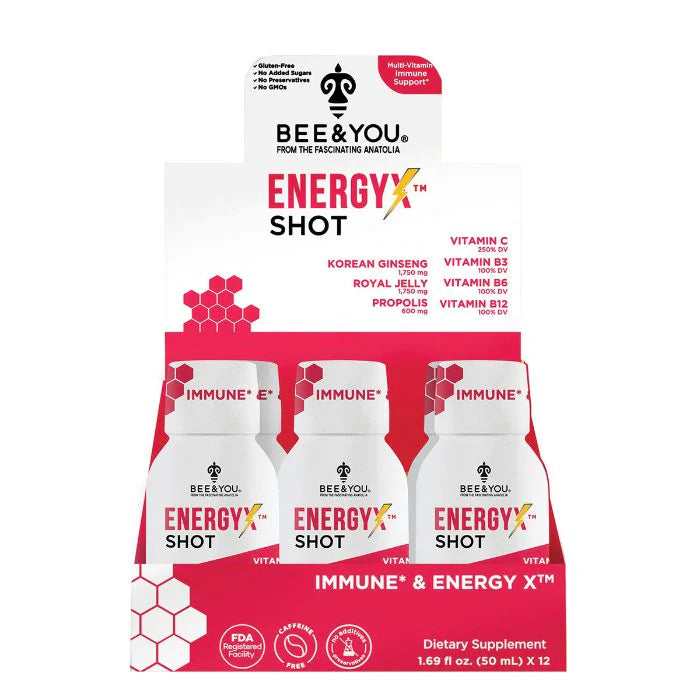 12 x Bee&You Energy-X Royal Jelly Honey Shots - 50ml