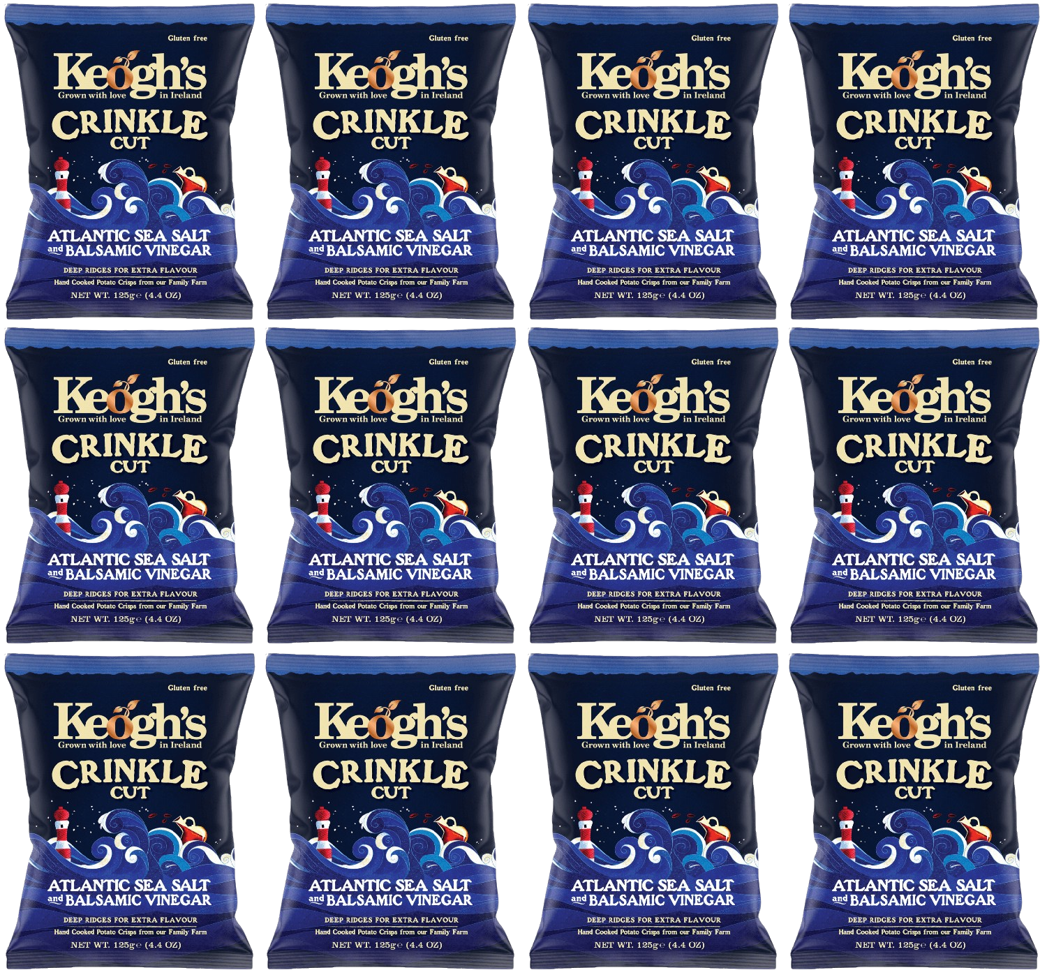 12 x Keogh's Crinkle Cut Atlantic Sea Salt & Balsamic Vinegar 125G