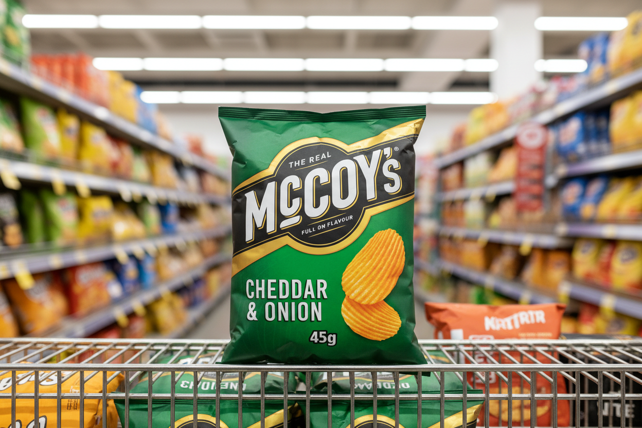36 x Mccoy S­ Ridge Cut Cheddar & Onion Flavour Potato Crisps 45G