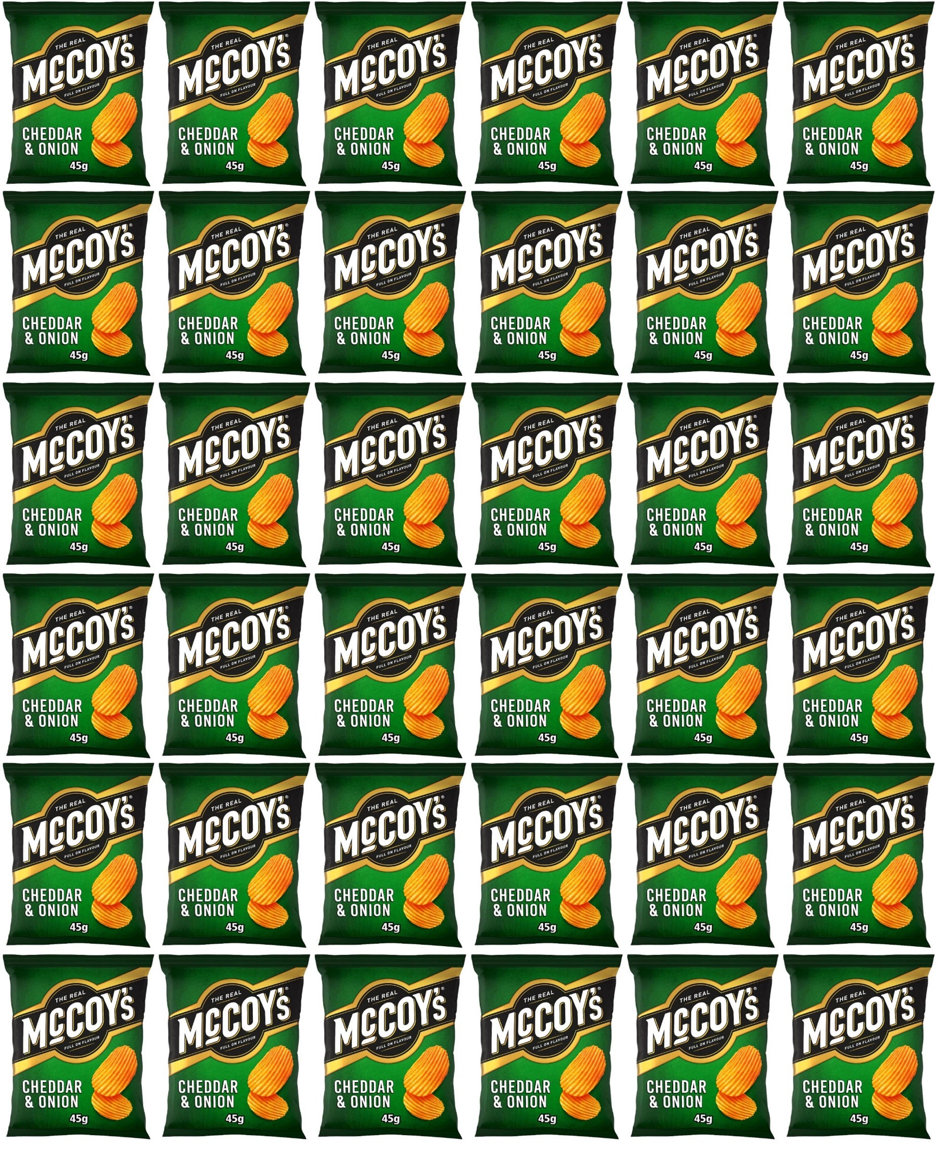 36 x Mccoy S­ Ridge Cut Cheddar & Onion Flavour Potato Crisps 45G