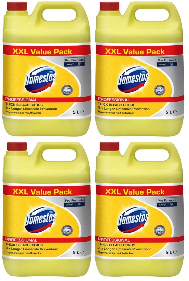 4 x Domestos Pro Formula Professional Thick Bleach Citrus 5L