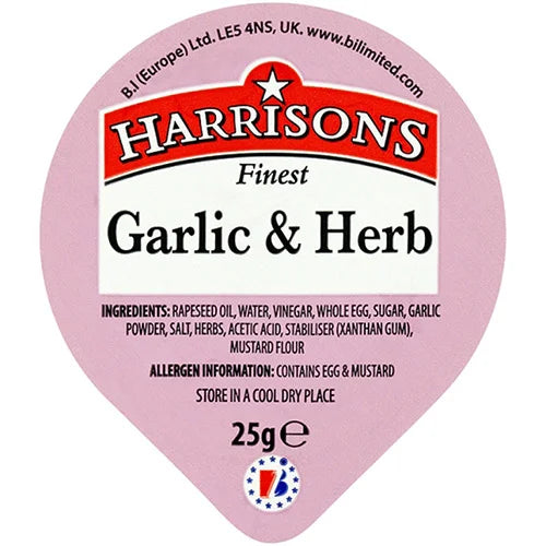 100 x Harrisons Finest Garlic & Herb Dip Pots 100 X 25Gms