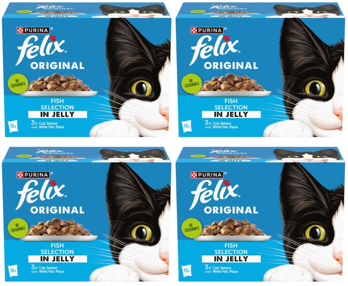 4 x Felix Original Fish Selection In Jelly Wet Cat Food 12X85G