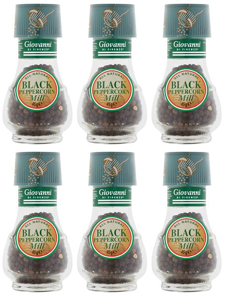 6 x Giovanni Di Firenze Black Peppercorn Mill 45G