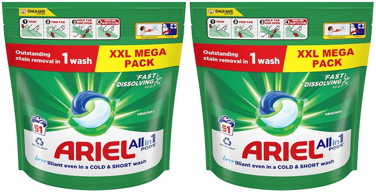 2 x Ariel All In 1 Pods - 51 PACK