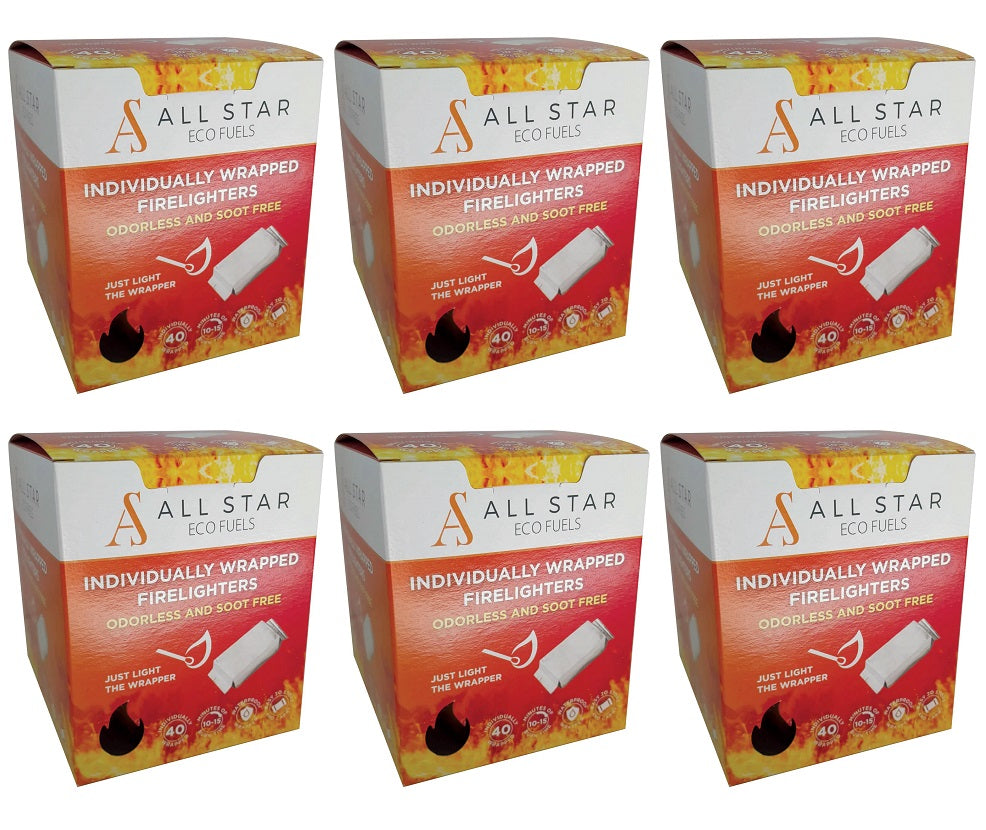 6 x All Star Individually Wrapped Firelighters  - 40 PACK