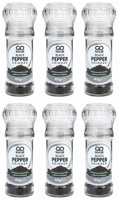 6 X Go Local Black Pepper Grinder - 40G