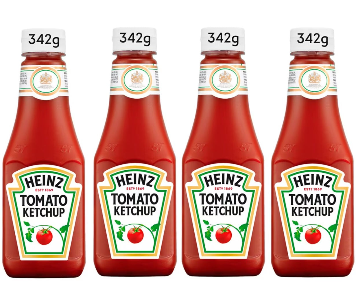 4 x Heinz Tomato Ketchup Squeezy 342 Gr